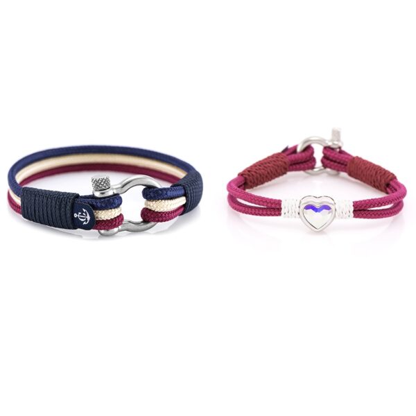 2er Set Maritime Partnerarmbänder aus Segeltau, Freundschaftsarmbänder, handgemacht, mit Edelstahl Verschluss und Swarovski Schmuckstein CND #50237135 – Bild 1