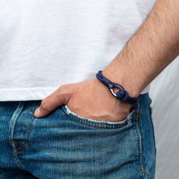 Maritimes Armband aus Segeltau, handgemacht, für Damen und Herren, mit Edelstahl Schäkel-Verschluss 4mm CNB #709