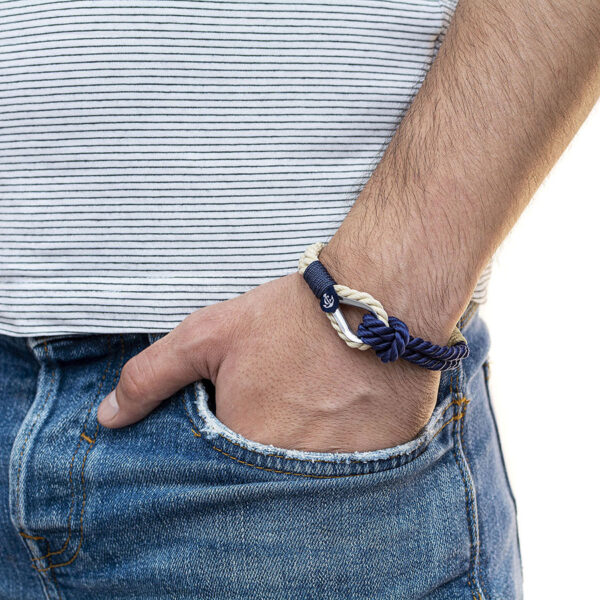 Maritimes Armband aus Segeltau, handgemacht, für Damen und Herren, mit Edelstahl Schäkel-Verschluss 4mm CNB #710