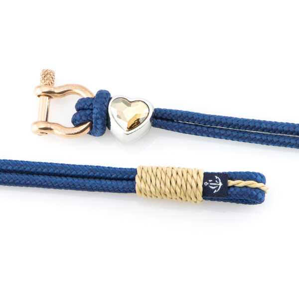 Maritimes Armband aus Segeltau, handgemacht, für Damen, mit Edelstahl Schäkel-Verschluss 3mm und Swarovski Schmuckstein CNB #7182