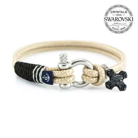 Maritimes Armband aus Segeltau, handgemacht, für Damen, mit Edelstahl Schäkel-Verschluss 3mm und Swarovski Schmuckstein CNB #7236