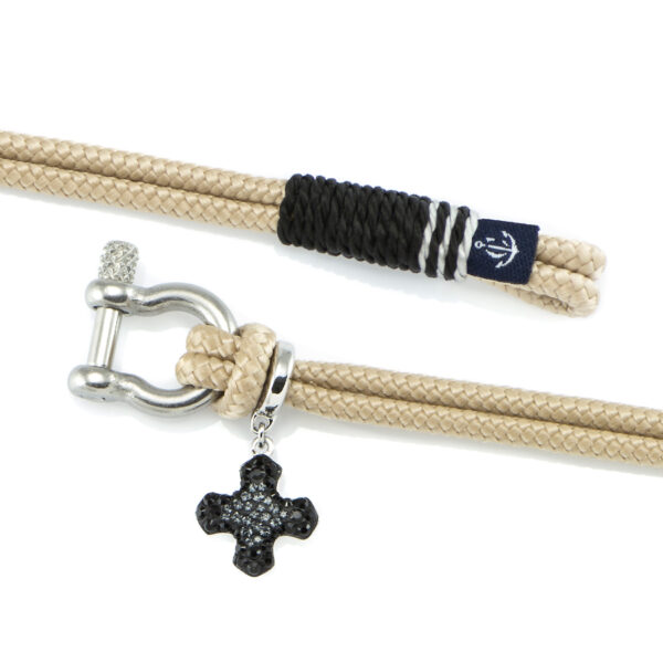 Maritimes Armband aus Segeltau, handgemacht, für Damen, mit Edelstahl Schäkel-Verschluss 3mm und Swarovski Schmuckstein CNB #7236