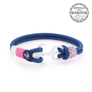 Maritimes Armband aus Segeltau, handgemacht, für Damen, mit Edelstahl Ankerverschluss und Swarovski Schmuckstein CNB #7114