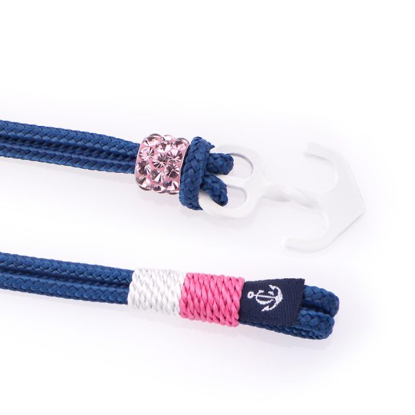 Maritimes Armband aus Segeltau, handgemacht, für Damen, mit Edelstahl Ankerverschluss und Swarovski Schmuckstein CNB #7114