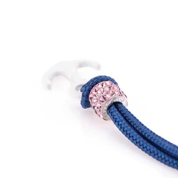 Maritimes Armband aus Segeltau, handgemacht, für Damen, mit Edelstahl Ankerverschluss und Swarovski Schmuckstein CNB #7114