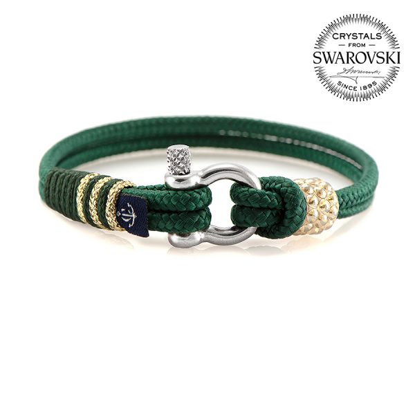 Maritimes Armband aus Segeltau, handgemacht, für Damen, mit Edelstahl Ankerverschluss und Swarovski Schmuckstein CNB #7114