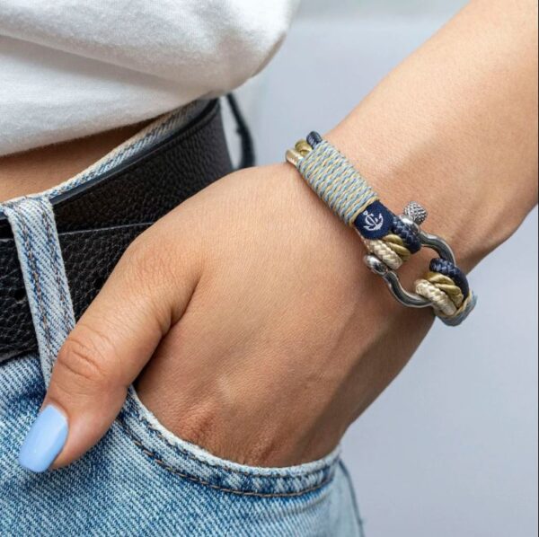 Maritimes Armband aus Segeltau, handgemacht, für Damen und Herren, mit Edelstahl Schäkel-Verschluss 4mm CNB #4063 – Bild 4