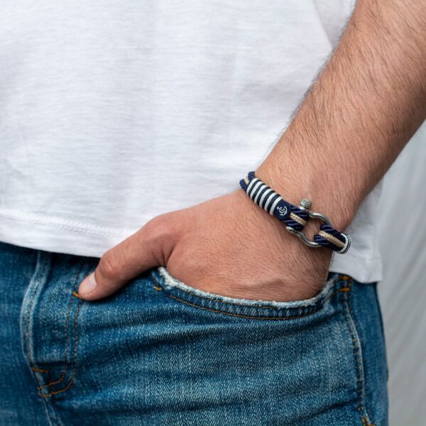 Maritimes Armband aus Segeltau, handgemacht, für Damen und Herren, mit Edelstahl Schäkel-Verschluss 4mm CNB #5074 – Bild 4