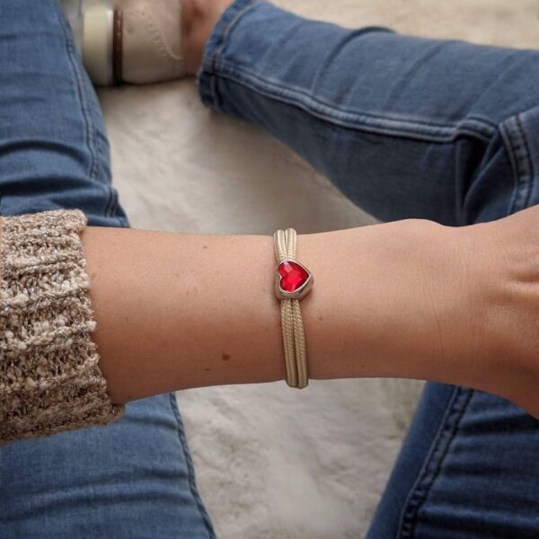 Maritimes Armband aus Segeltau, handgemacht, für Damen, mit Edelstahl Schäkel-Verschluss 3mm und Swarovski Schmuckstein CNB #7107 – Bild 6