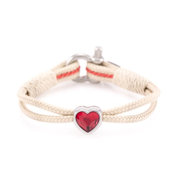 Maritimes Armband aus Segeltau, handgemacht, für Damen, mit Edelstahl Schäkel-Verschluss 3mm und Swarovski Schmuckstein CNB #7107 – Bild 1