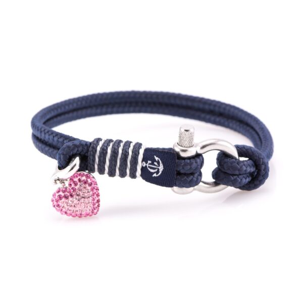 Maritimes Armband aus Segeltau, handgemacht, für Damen, mit Edelstahl Schäkel-Verschluss 3mm und Swarovski Schmuckstein CNB #7117 – Bild 1