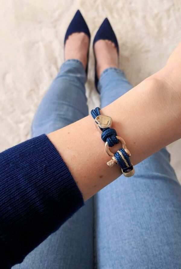 Maritimes Armband aus Segeltau, handgemacht, für Damen, mit Edelstahl Schäkel-Verschluss 3mm und Swarovski Schmuckstein CNB #7182 – Bild 6