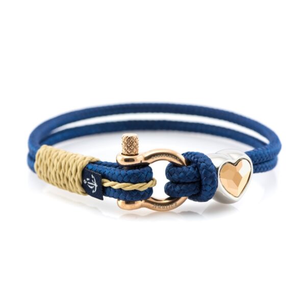 Maritimes Armband aus Segeltau, handgemacht, für Damen, mit Edelstahl Schäkel-Verschluss 3mm und Swarovski Schmuckstein CNB #7182 – Bild 1
