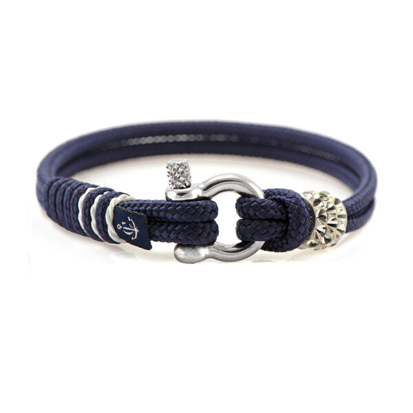 Maritimes Armband aus Segeltau, handgemacht, für Damen, mit Edelstahl Schäkel-Verschluss 3mm und Swarovski Schmuckstein CNB #7290 – Bild 1