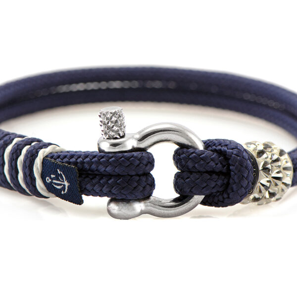 Maritimes Armband aus Segeltau, handgemacht, für Damen, mit Edelstahl Schäkel-Verschluss 3mm und Swarovski Schmuckstein CNB #7290 – Bild 2