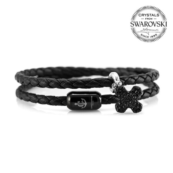 Maritimes Armband aus Leder, handgemacht, für Damen, mit Magnetverschluss aus Edelstahl und Swarovski Schmucksteine CNB #7262 – Bild 3