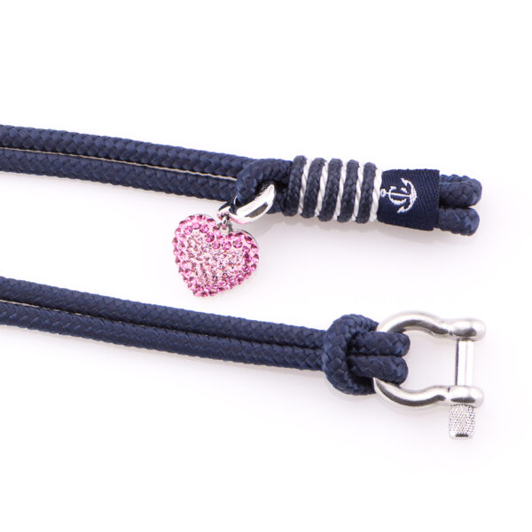 Maritimes Armband aus Segeltau, handgemacht, für Damen, mit Edelstahl Schäkel-Verschluss 3mm und Swarovski Schmuckstein CNB #7117 – Bild 3