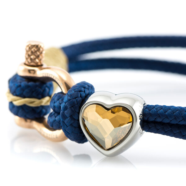 Maritimes Armband aus Segeltau, handgemacht, für Damen, mit Edelstahl Schäkel-Verschluss 3mm und Swarovski Schmuckstein CNB #7182 – Bild 2